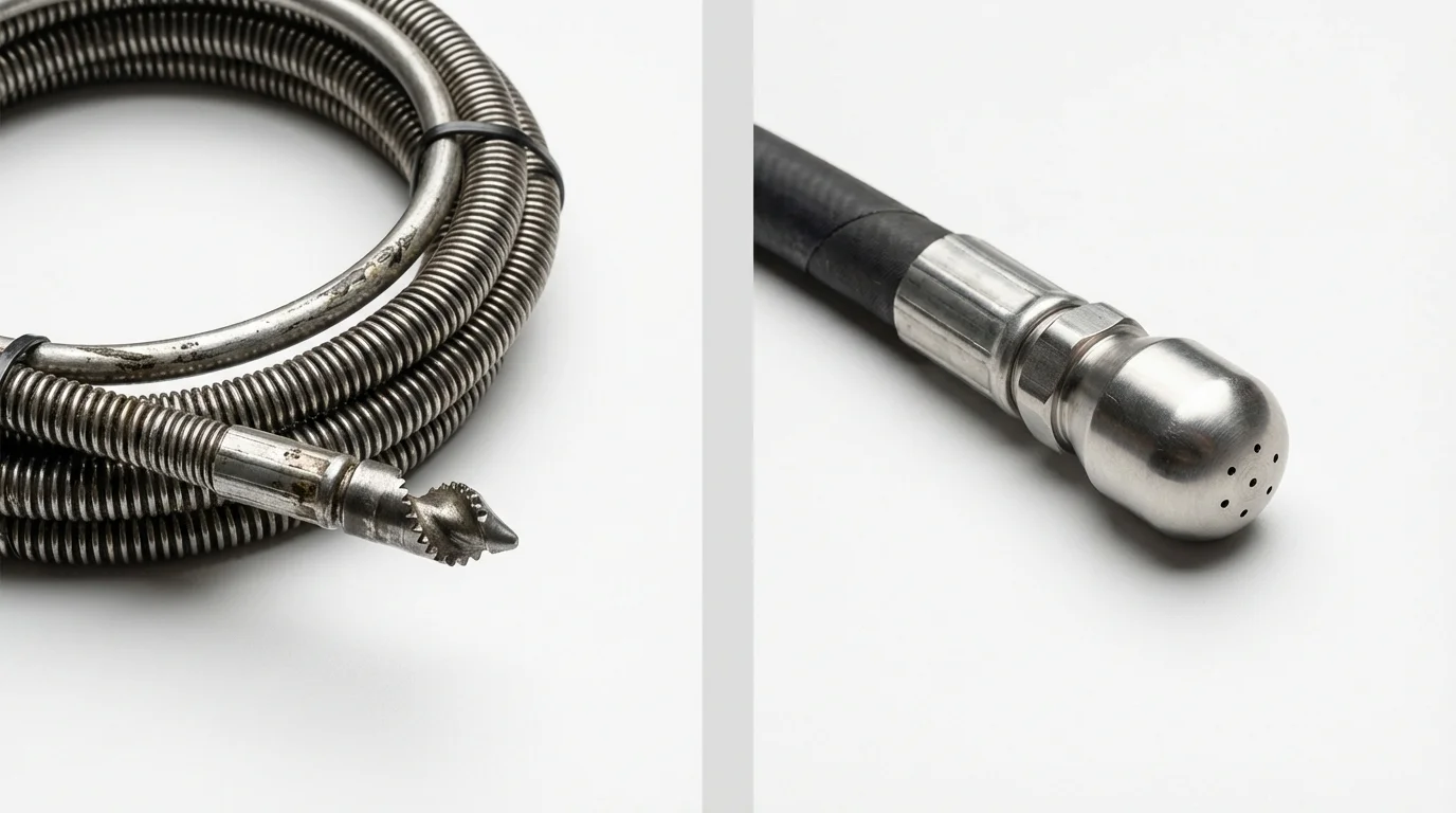 Drain snake cable and hydro jetting nozzle used for drain cleaning in Senatobia, MS
