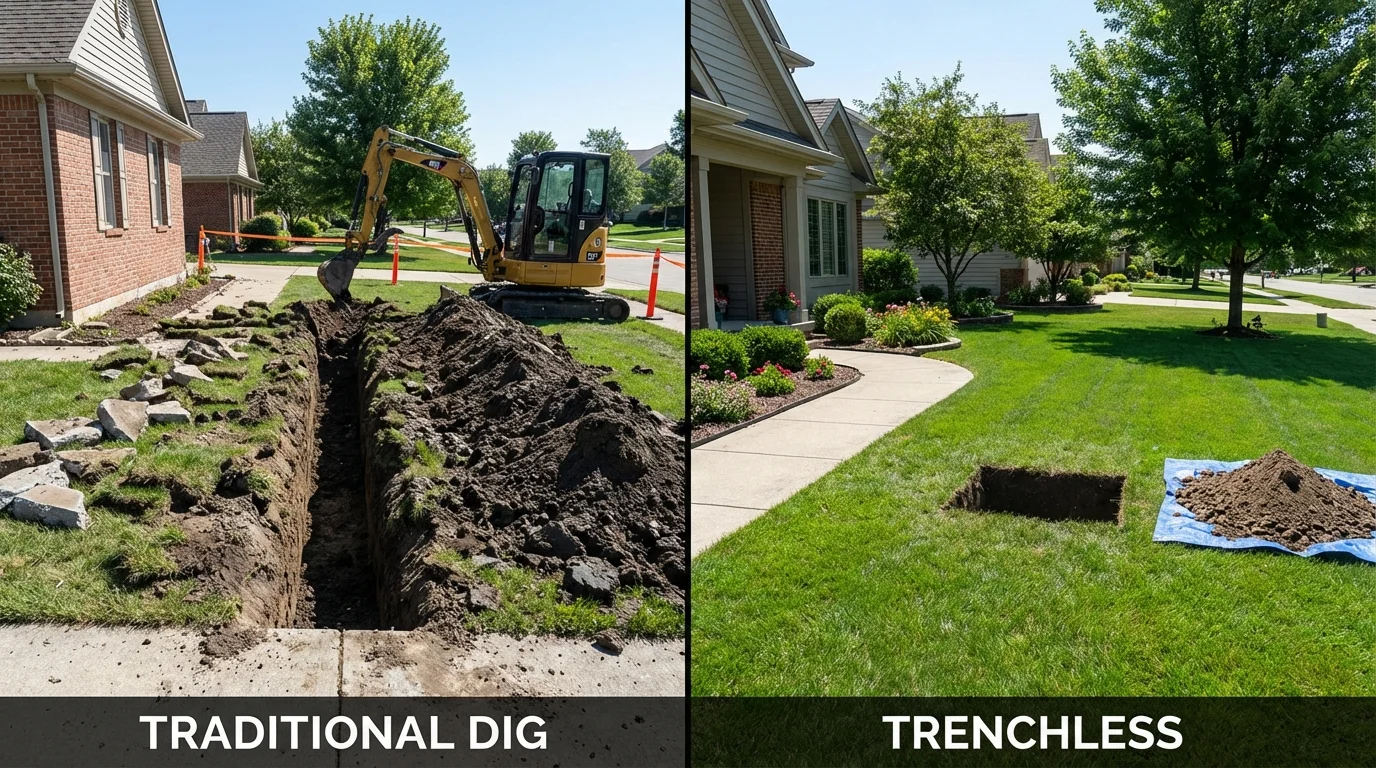 Trenchless sewer repair with minimal yard damage versus traditional excavation in Senatobia, MS